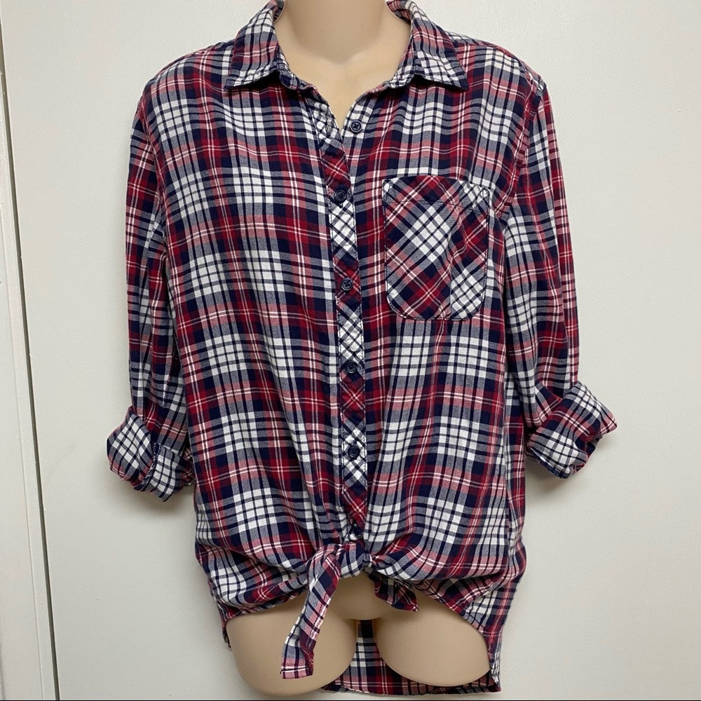 Confess red blue plaid long sleeve button shirt‎ womens small